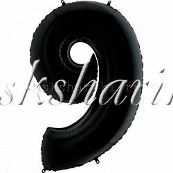Шар фольга "Цифра 9" Черная 102 см