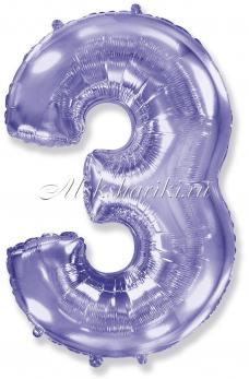 Шар  Цифра, 3, Сиреневый 102 см